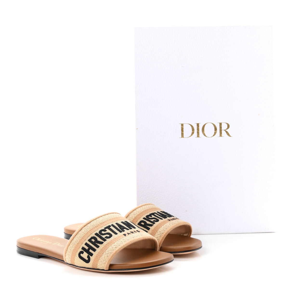 Christian Dior Canvas Embroidered Dway Flat Slide Sandals 35.5 Chestnut 10 of 10