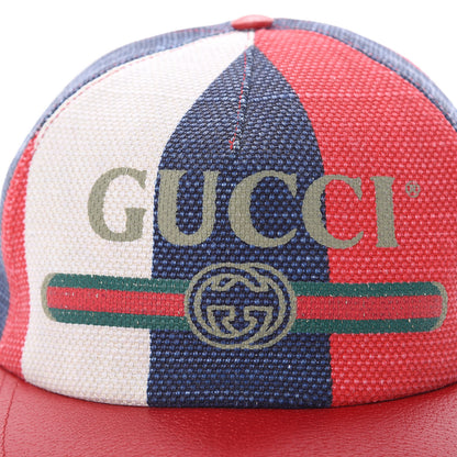 Gucci Canvas Textured Calfskin Sylvie Stripe Logo Baseball Hat L White Red 5 of 8