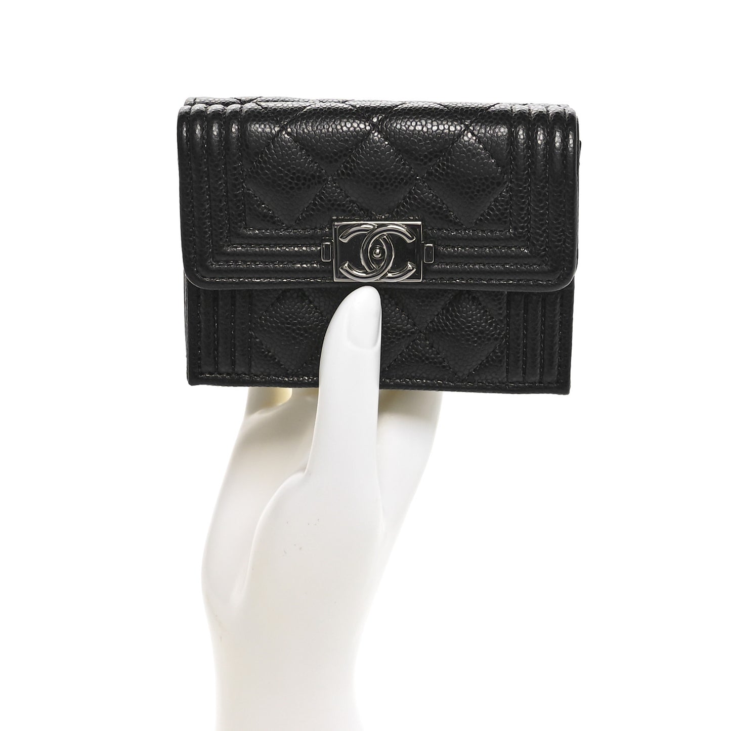 Caviar Quilted Small Boy Flap Wallet Black