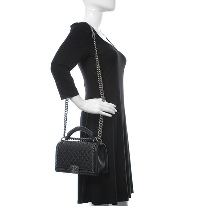 Chanel Calfskin Quilted Medium Boy Top Handle Flap Black 2 of 10