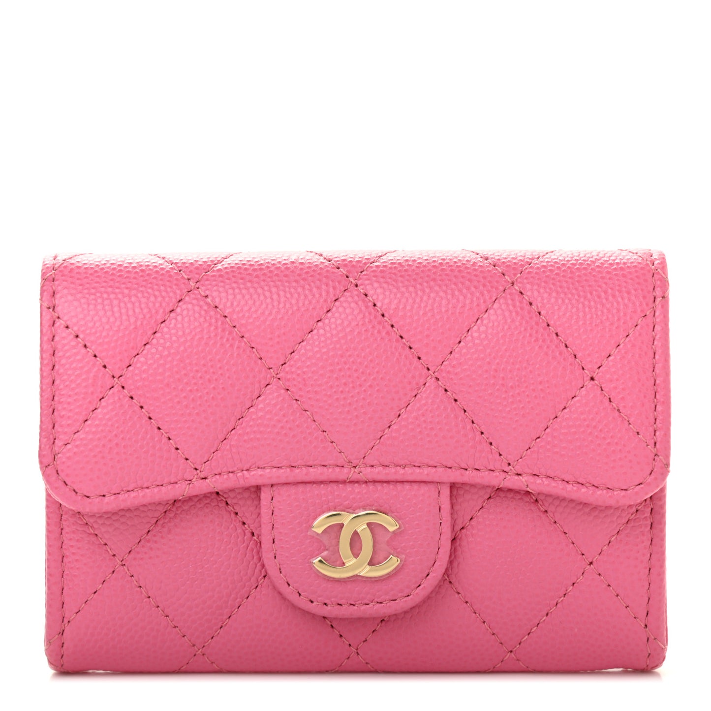 Caviar Quilted Flap Card Holder Pink