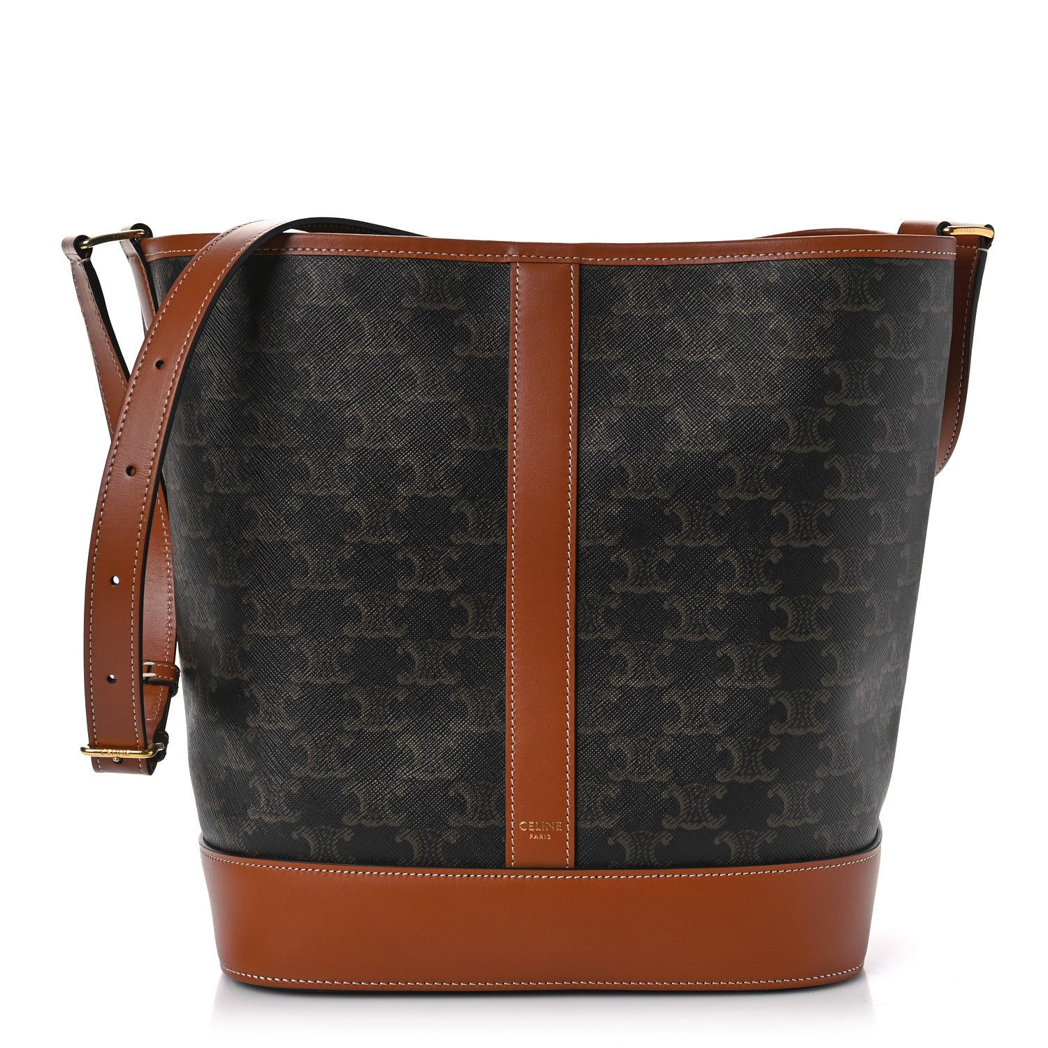 Celine Triomphe Canvas Calfskin Medium Bucket Bag Tan 1 of 8