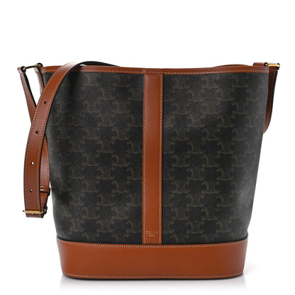 Celine Triomphe Canvas Calfskin Medium Bucket Bag Tan 1 of 8