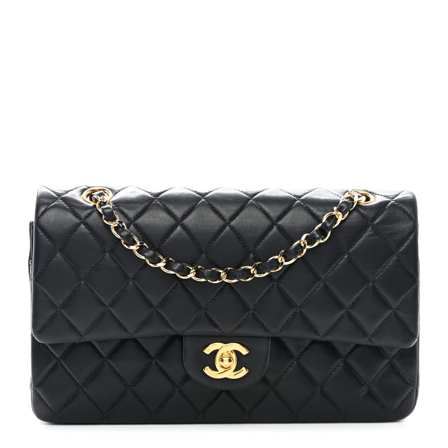 Lambskin Quilted Medium Double Flap Black