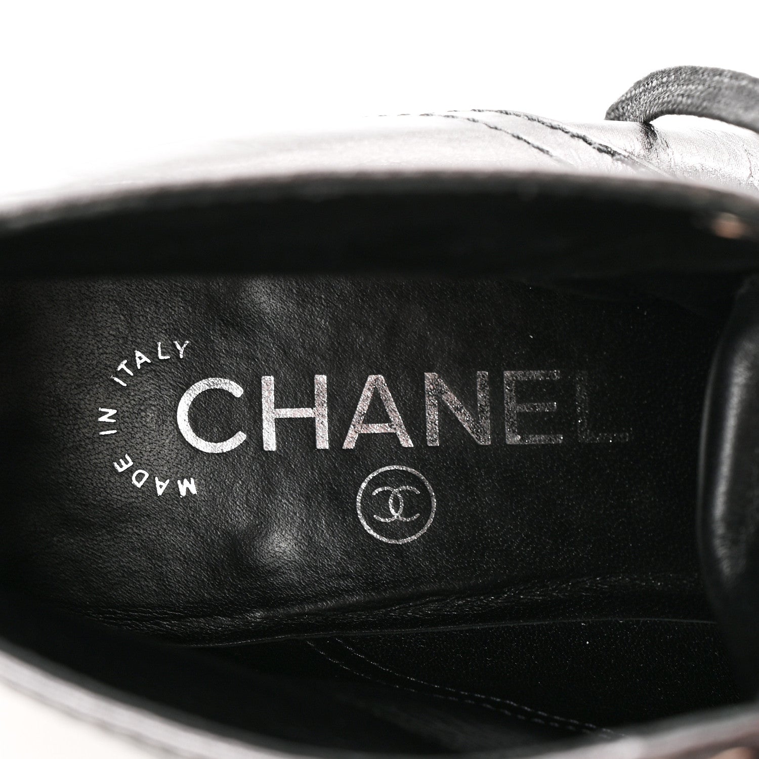 Chanel Crumpled Calfskin CC Lace Up Boots 37 Grey Black 8 of 11