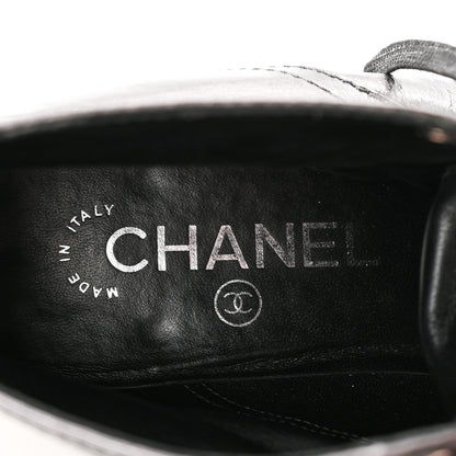 Chanel Crumpled Calfskin CC Lace Up Boots 37 Grey Black 8 of 11