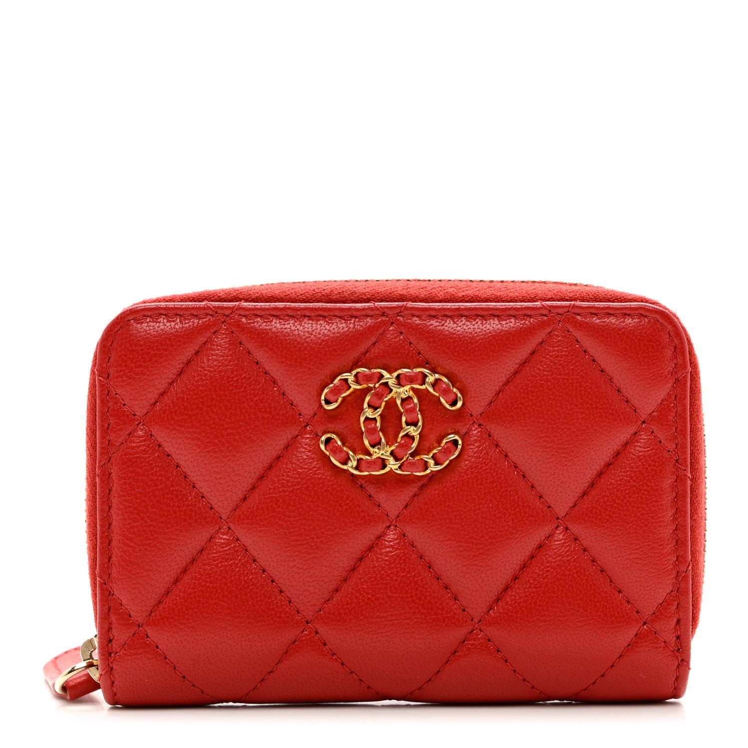 Chanel Lambskin Quilted Chanel 19 Zip Around Coin Purse Wallet Dark Red 1 of 7