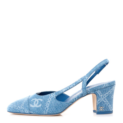 Chanel Denim Cap Toe Denim Slingback Pumps 37 Blue 1 of 8
