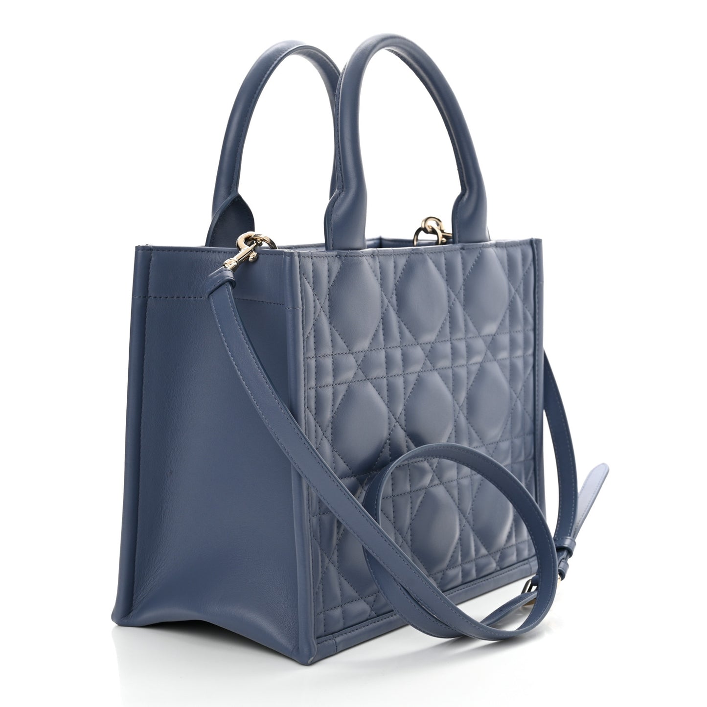 Calfskin Macro Cannage Small Book Tote Denim Blue