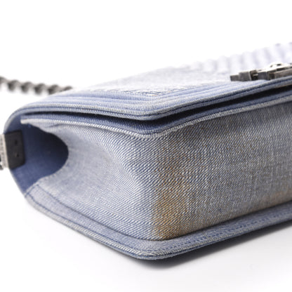 Chanel Denim Chevron Quilted Medium Boy Flap Blue 6 of 15