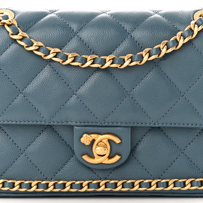 Chanel Caviar Quilted Camellia Chain Around Flap Blue 8 of 10