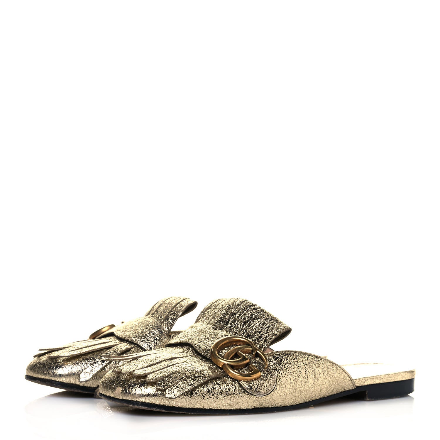 Gucci Galassia Womens GG Marmont Fringe Slippers 37 Platino 3 of 8