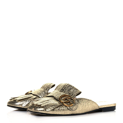 Gucci Galassia Womens GG Marmont Fringe Slippers 37 Platino 3 of 8