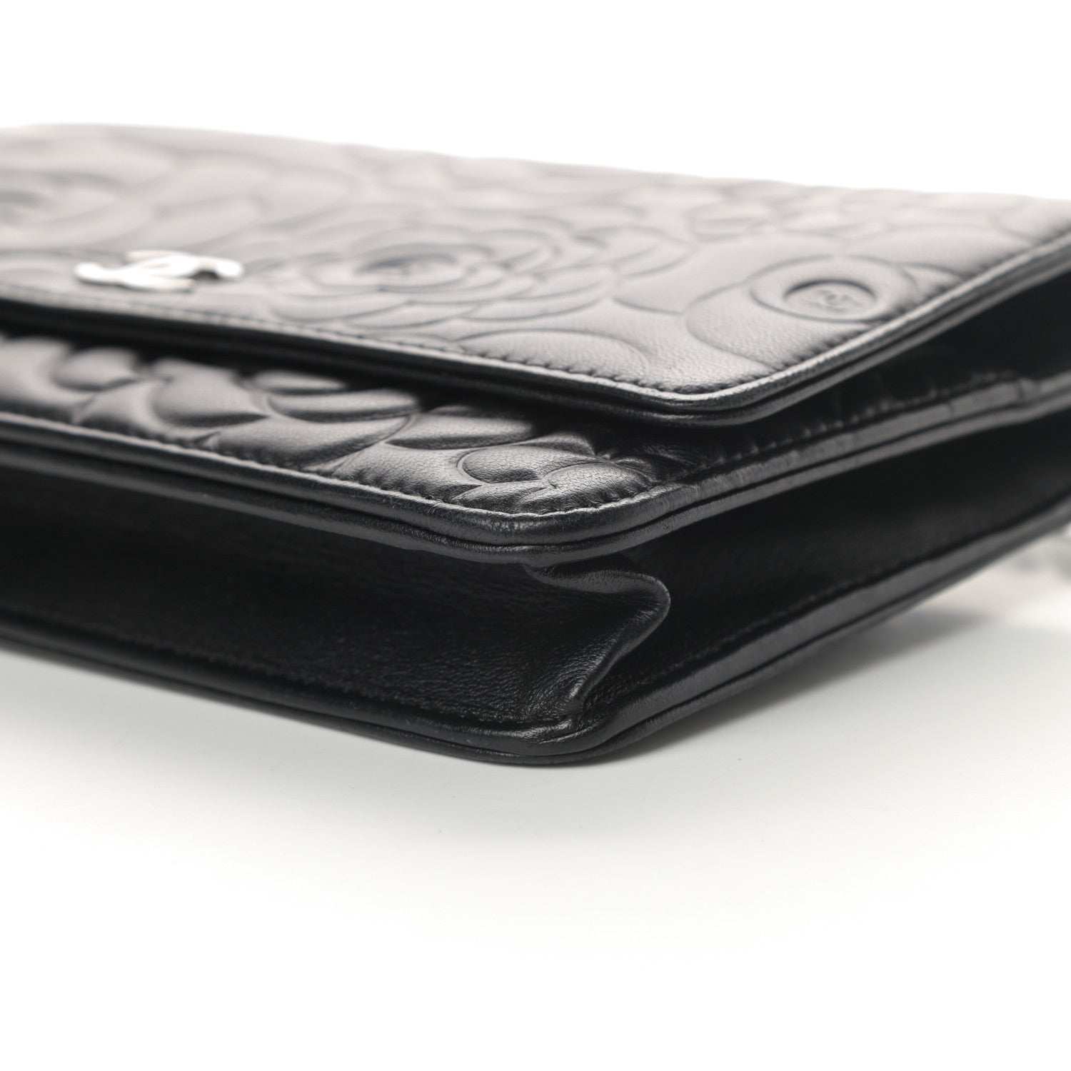 Chanel Lambskin Camellia Embossed Wallet on Chain WOC Black 11 of 13