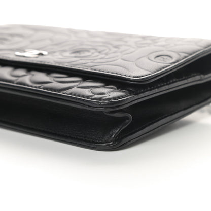 Chanel Lambskin Camellia Embossed Wallet on Chain WOC Black 11 of 13