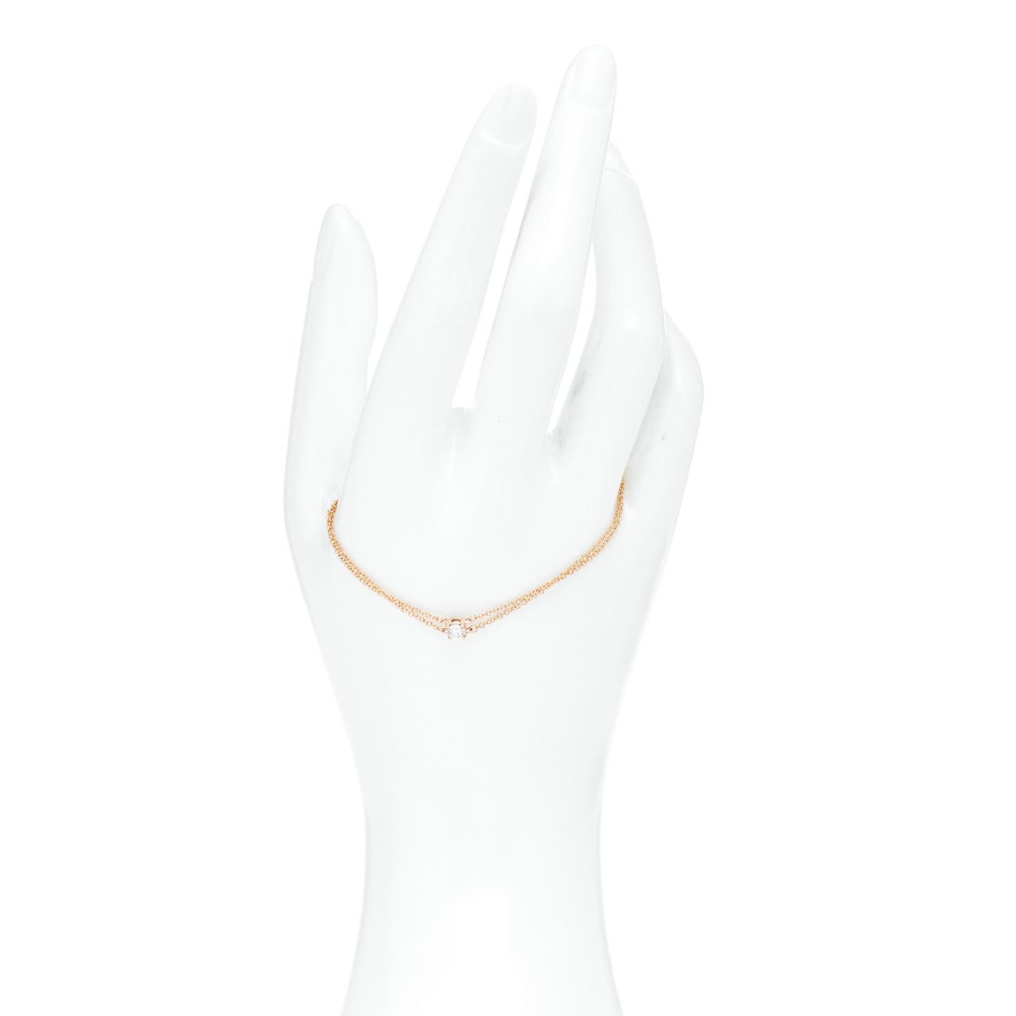 18K Rose Gold Diamond .17ct Solitaire Double Chain Bracelet