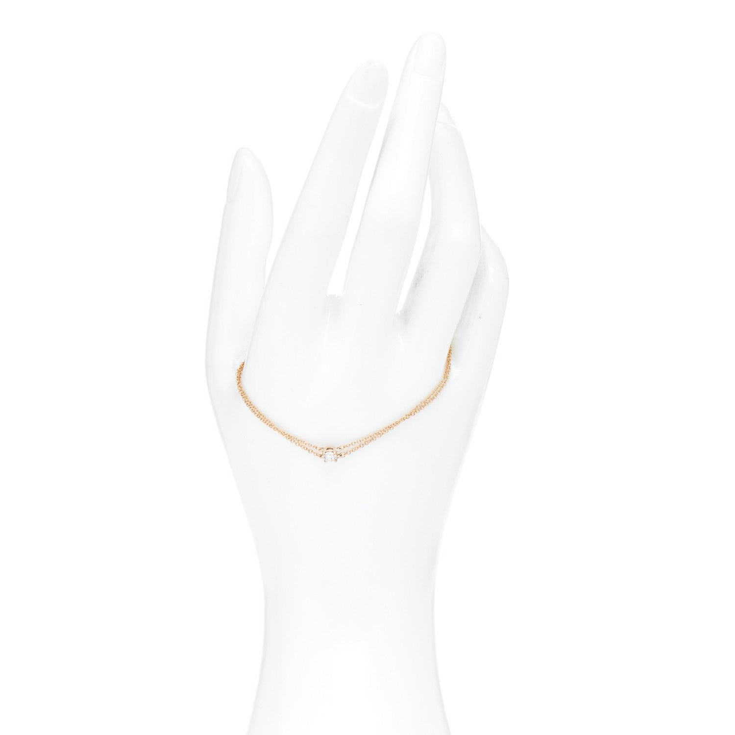 Tiffany 18K Rose Gold Diamond .17ct Solitaire Double Chain Bracelet 2 of 5