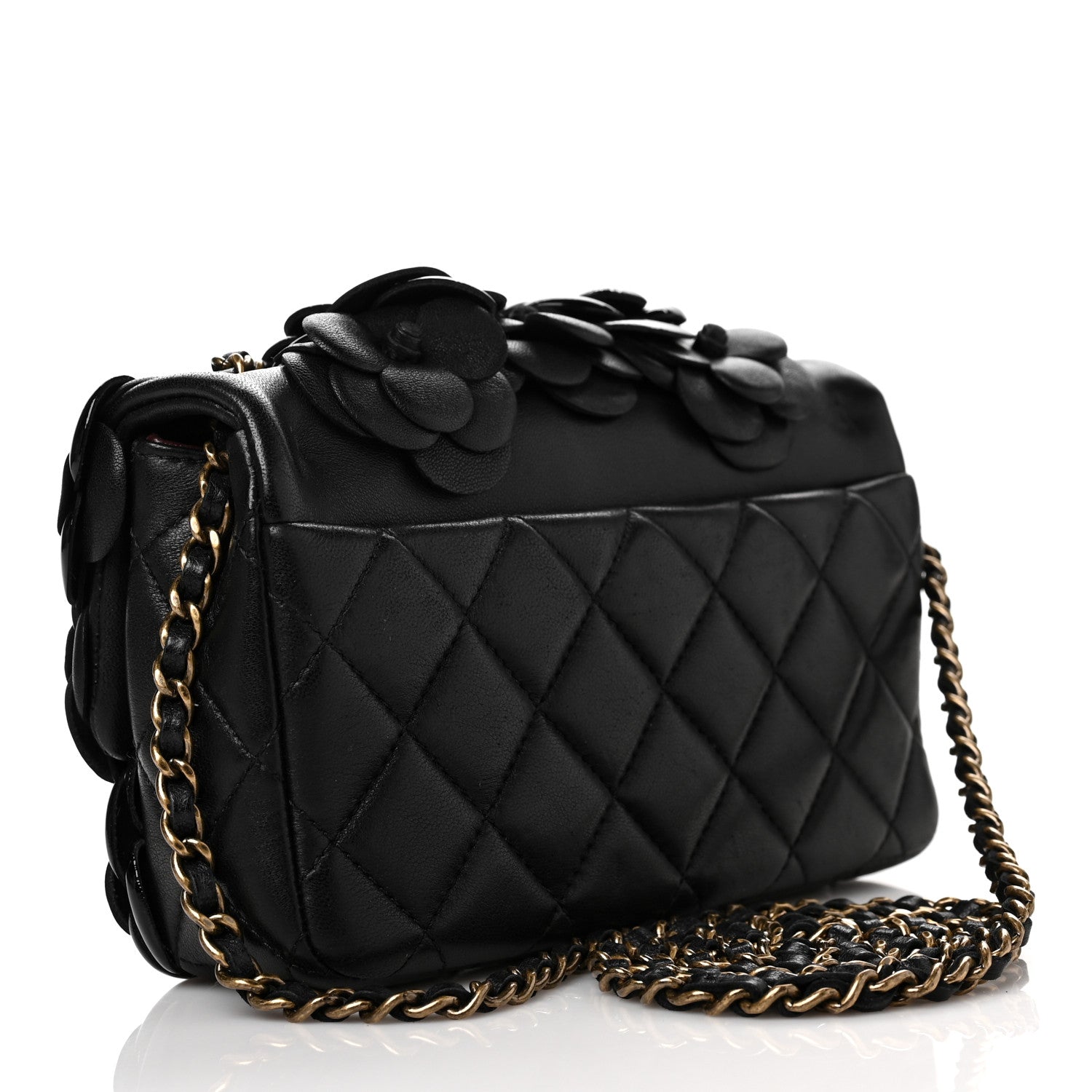 Chanel Lambskin Patent Mini Camellia Flap Black 2 of 9