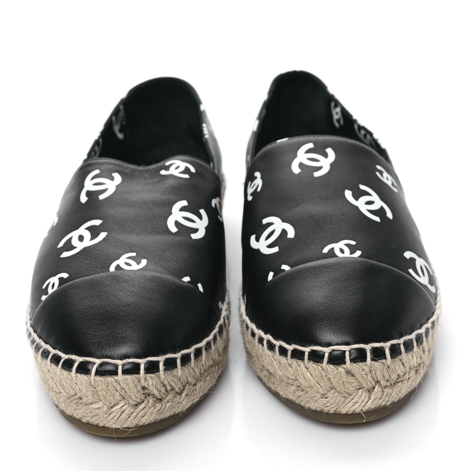 Chanel Lambskin Printed CC Espadrilles 39 Black White 2 of 9