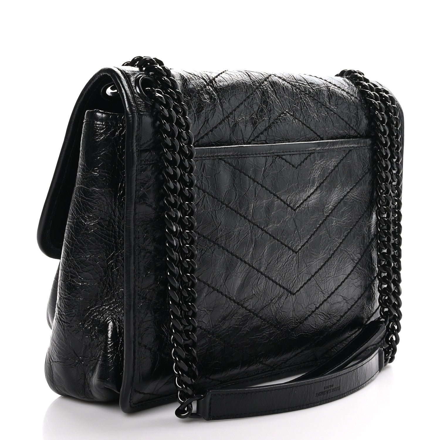 Saint Laurent Crinkled Calfskin Matelasse Monogram Medium Niki Chain Satchel Black 3 of 10