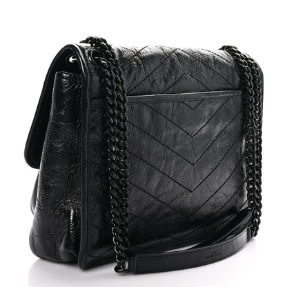 Saint Laurent Crinkled Calfskin Matelasse Monogram Medium Niki Chain Satchel Black 3 of 10