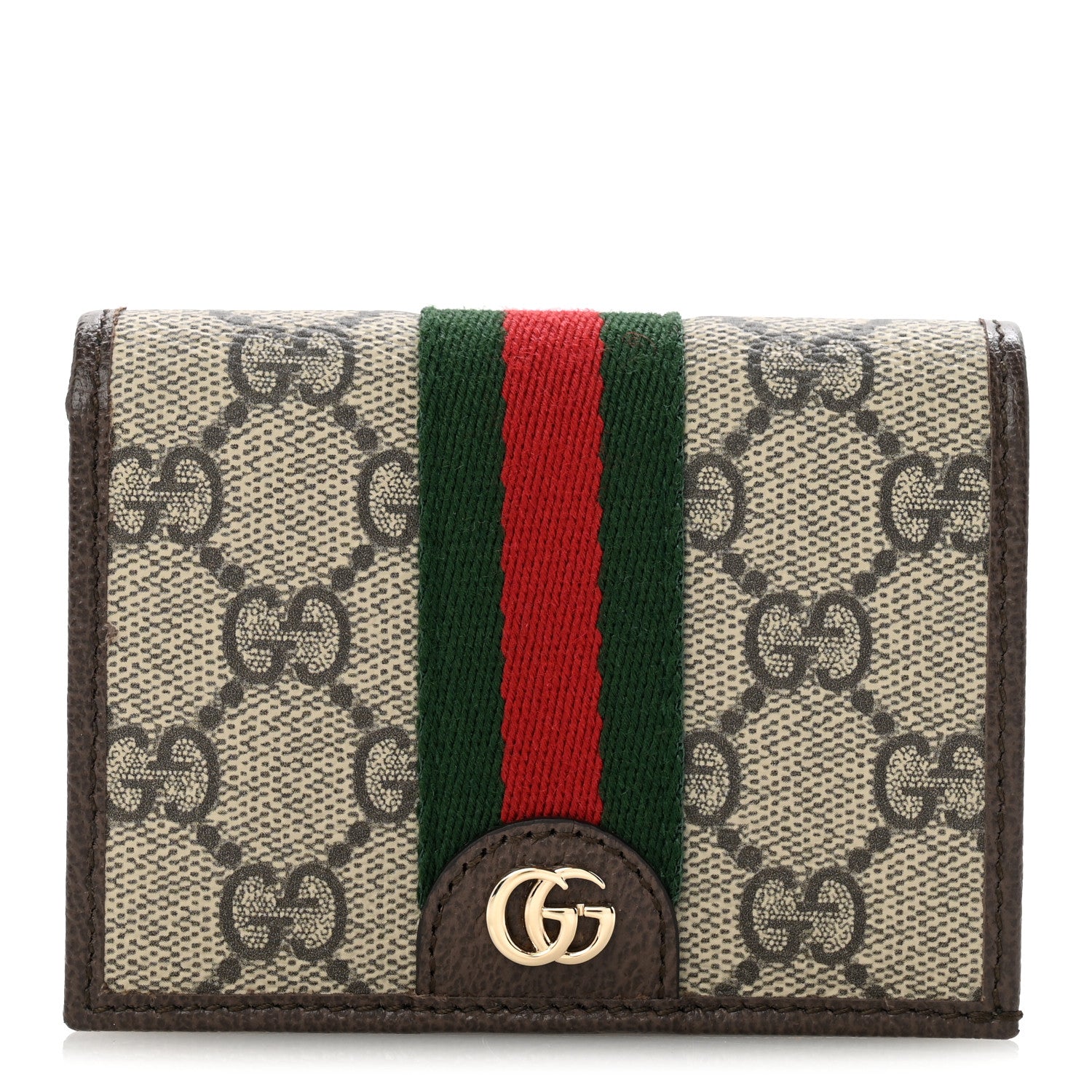 Gucci GG Supreme Monogram Web Ophidia Small Wallet Beige Dark Brown 1 of 8
