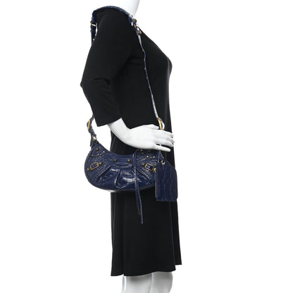 Balenciaga Extra Supple Calfskin Crocodile Embossed Le Cagole Shoulder Bag XS Indigo 2 of 9