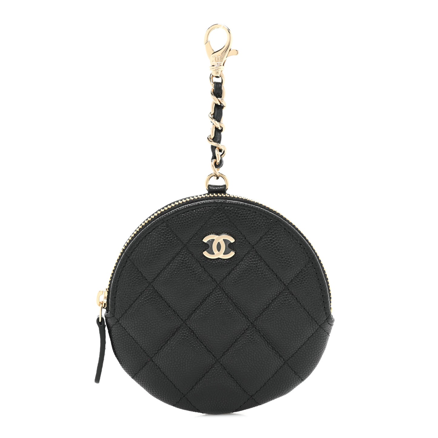 Caviar Quilted Round Clip On Coin Purse Black