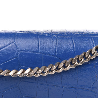 Saint Laurent Calfskin Crocodile Embossed Medium Classic Monogram Kate Tassel Satchel Bleu Majorelle 16 of 23
