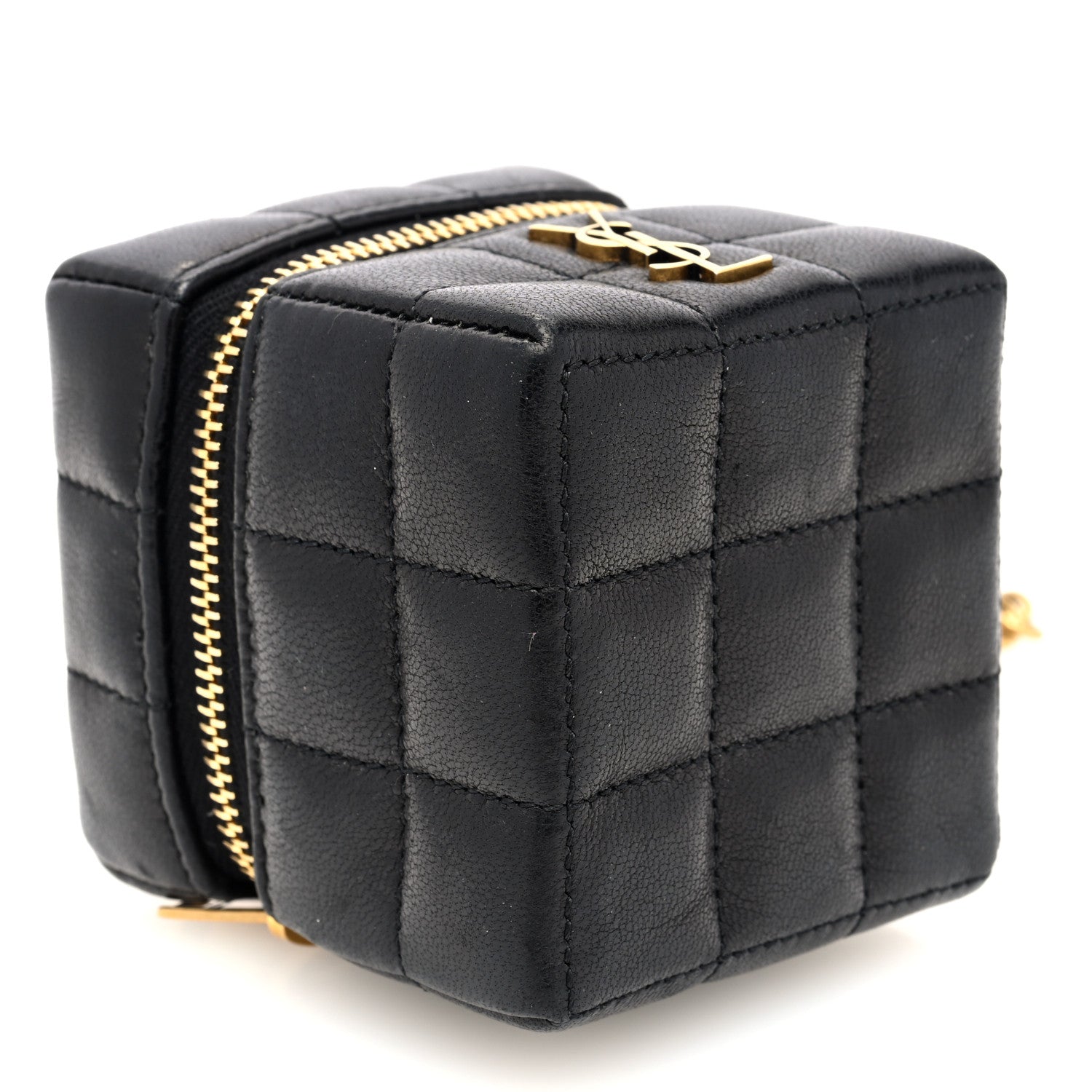 Saint Laurent Lambskin Cassandre Matelasse Carre Mini Cube On Chain Black 4 of 6
