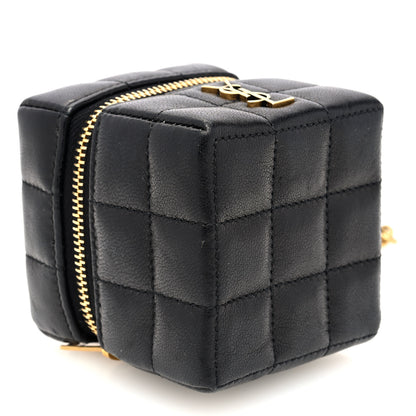 Saint Laurent Lambskin Cassandre Matelasse Carre Mini Cube On Chain Black 4 of 6