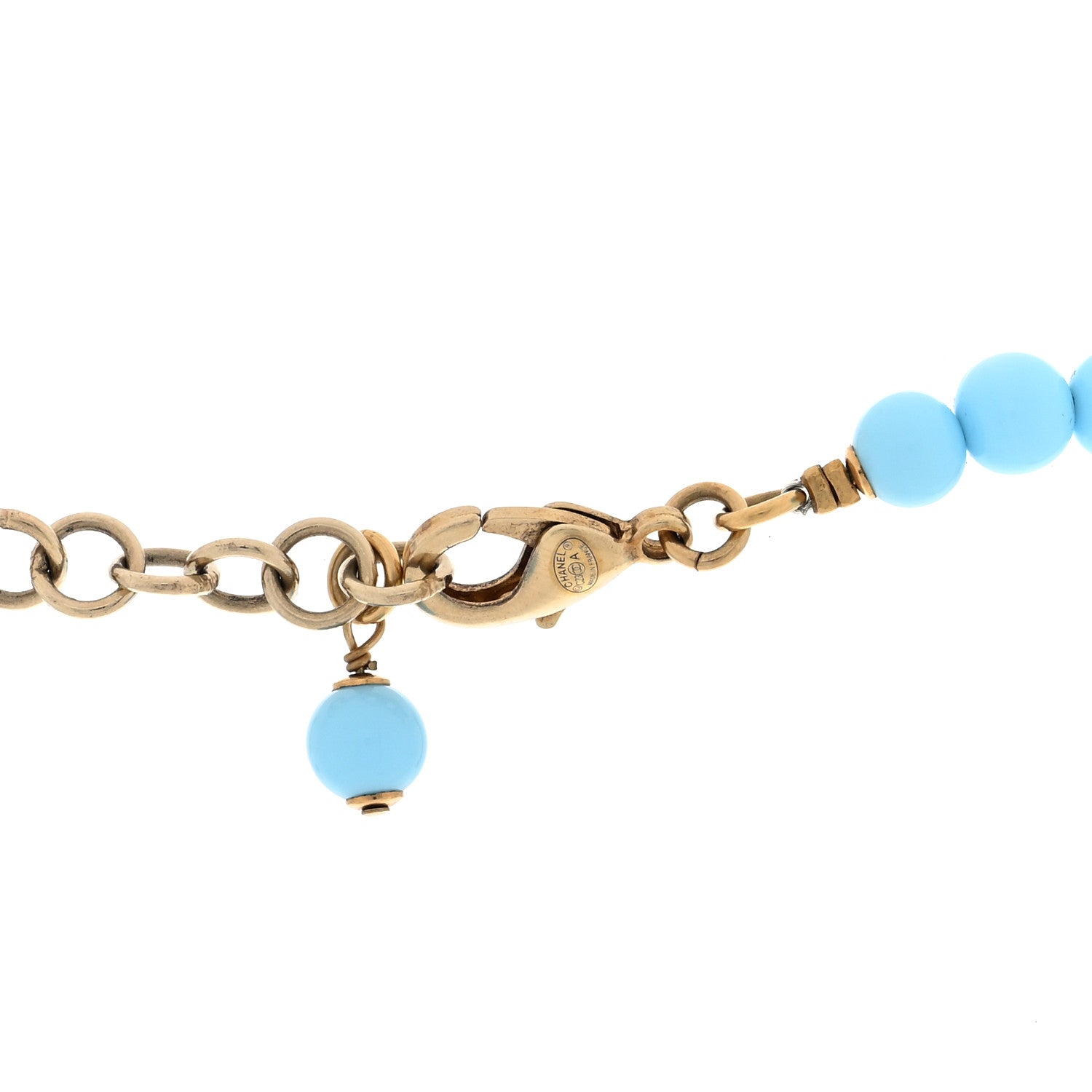 Chanel Crystal Bead CC Choker Necklace Turquoise Gold 4 of 5