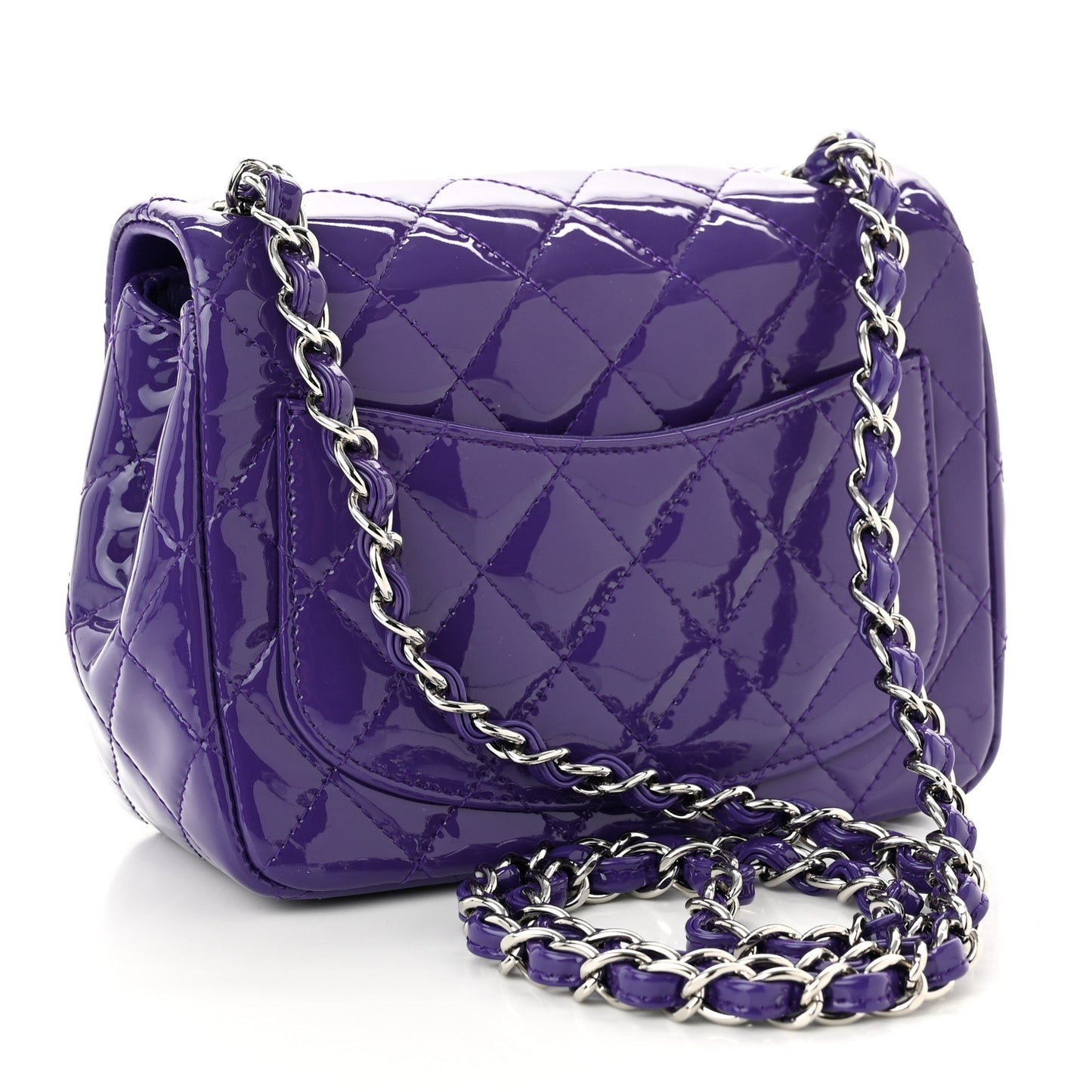 Patent Quilted Mini Square Flap Purple