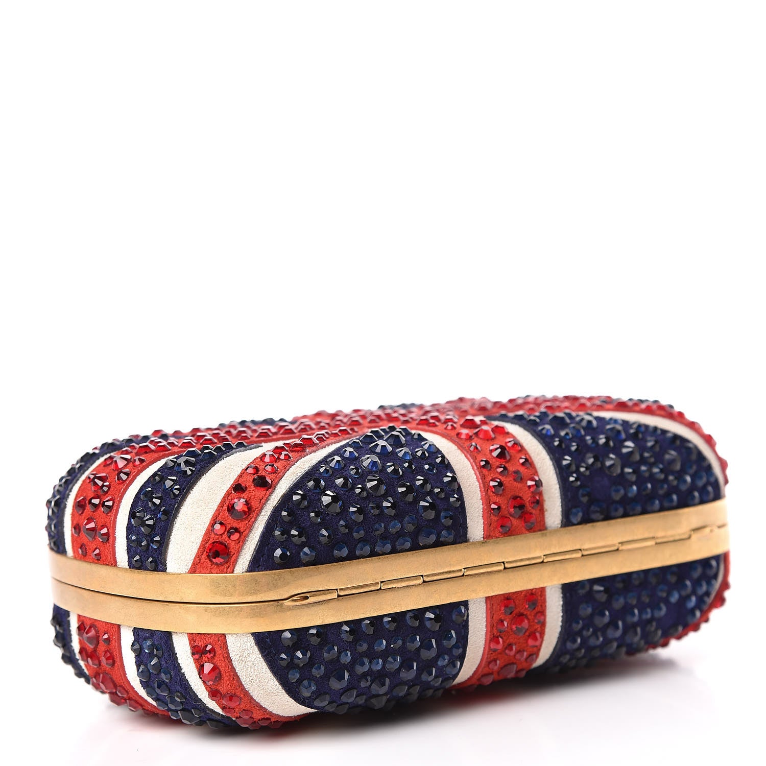 Alexander McQueen Suede Swarovski Crystal Pearl Britannia Skull Box Clutch Red Blue 4 of 13