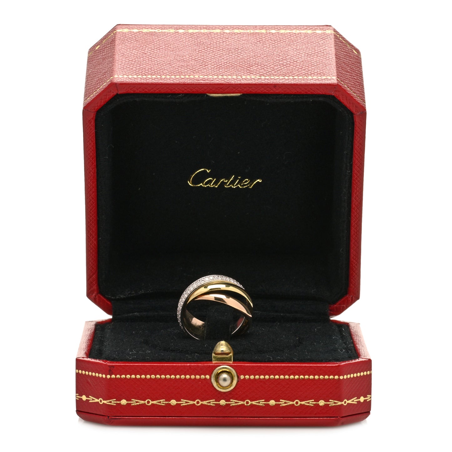 18K White Yellow Pink Gold Diamond Small Trinity Paved Ring 50 5.25