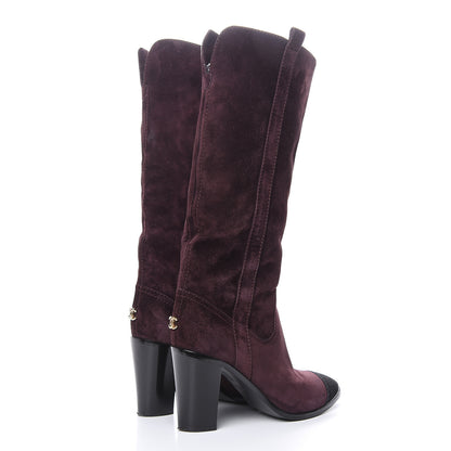 Chanel Suede Calfskin Cap Toe Boots 38.5 Burgundy 4 of 9