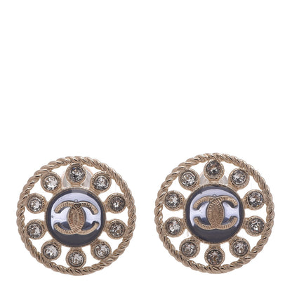 Chanel Crystal CC Round Earrings Blue Light Gold 1 of 5