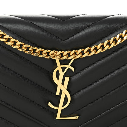 Saint Laurent Lambskin Matelasse Chevron Monogram Chain Wallet Black 8 of 11