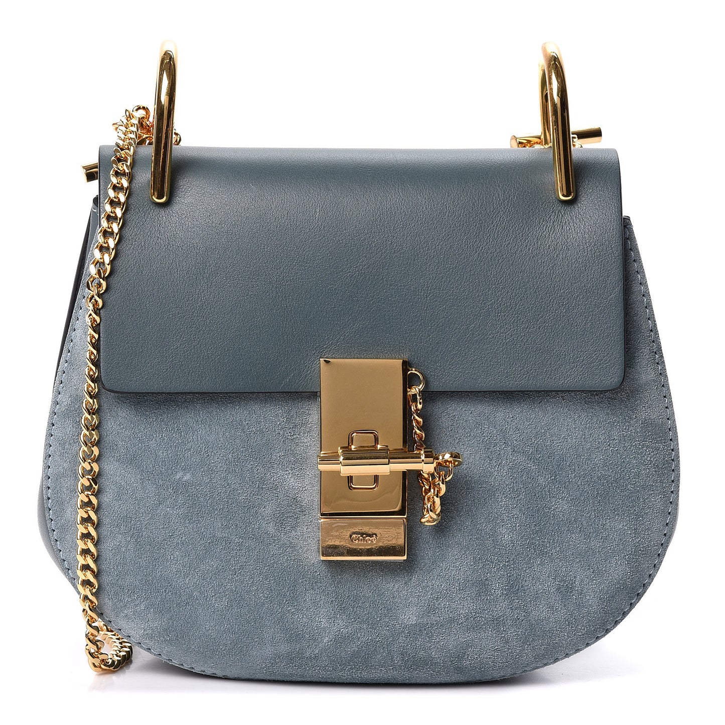 Suede Smooth Calfskin Mini Drew Shoulder Bag Cloudy Blue