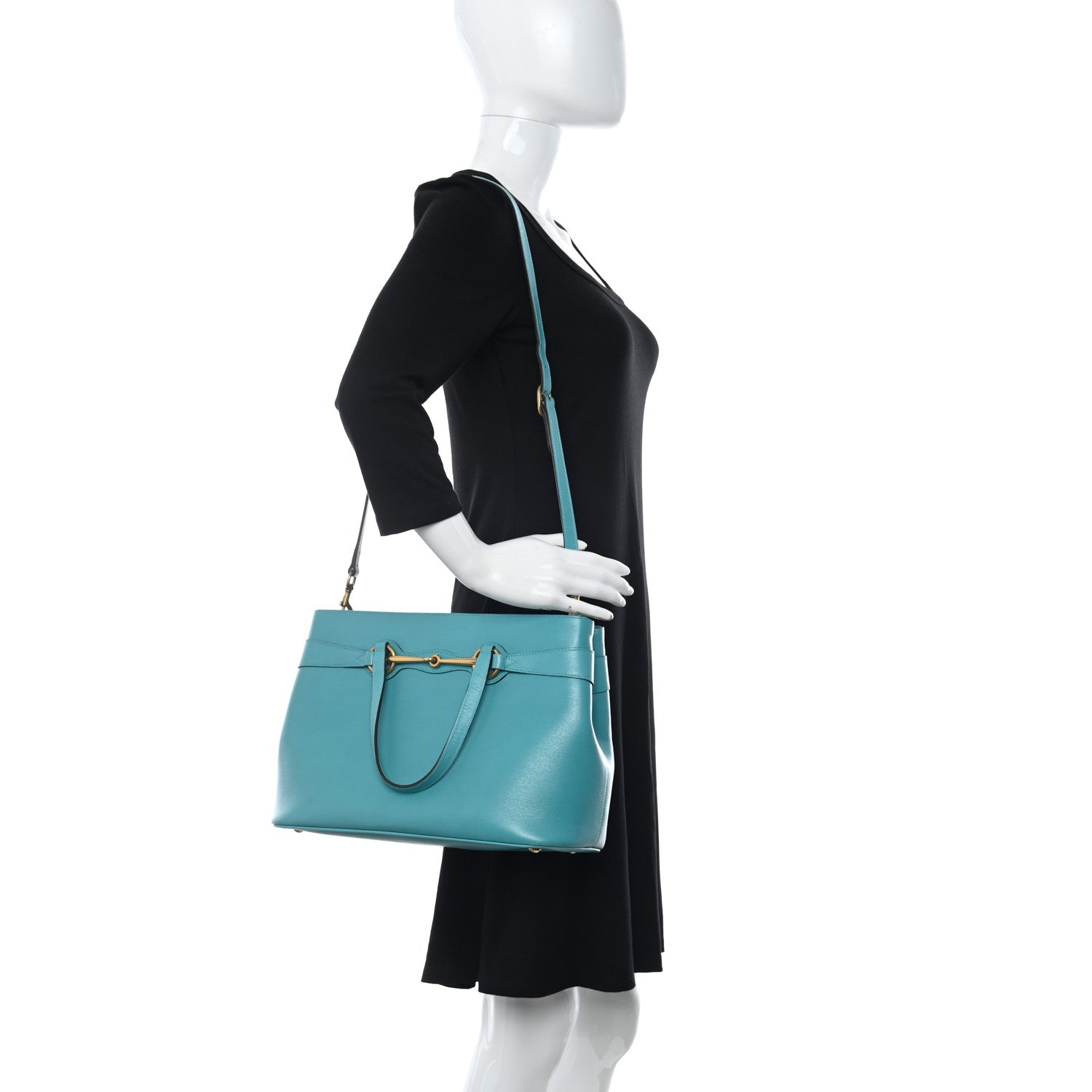 Gucci Textured Calfskin Medium Bright Bit Tote Blue 2 of 10