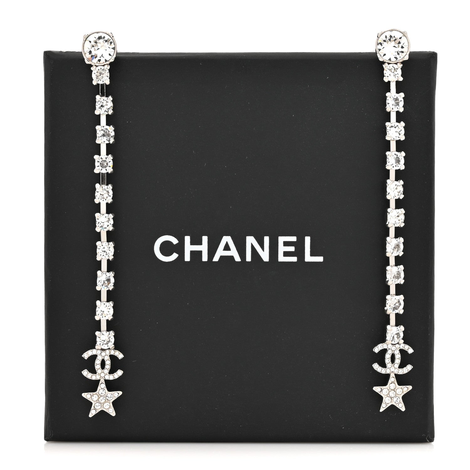 Chanel Crystal Starfall Drop Long CC Earrings Silver 5 of 5