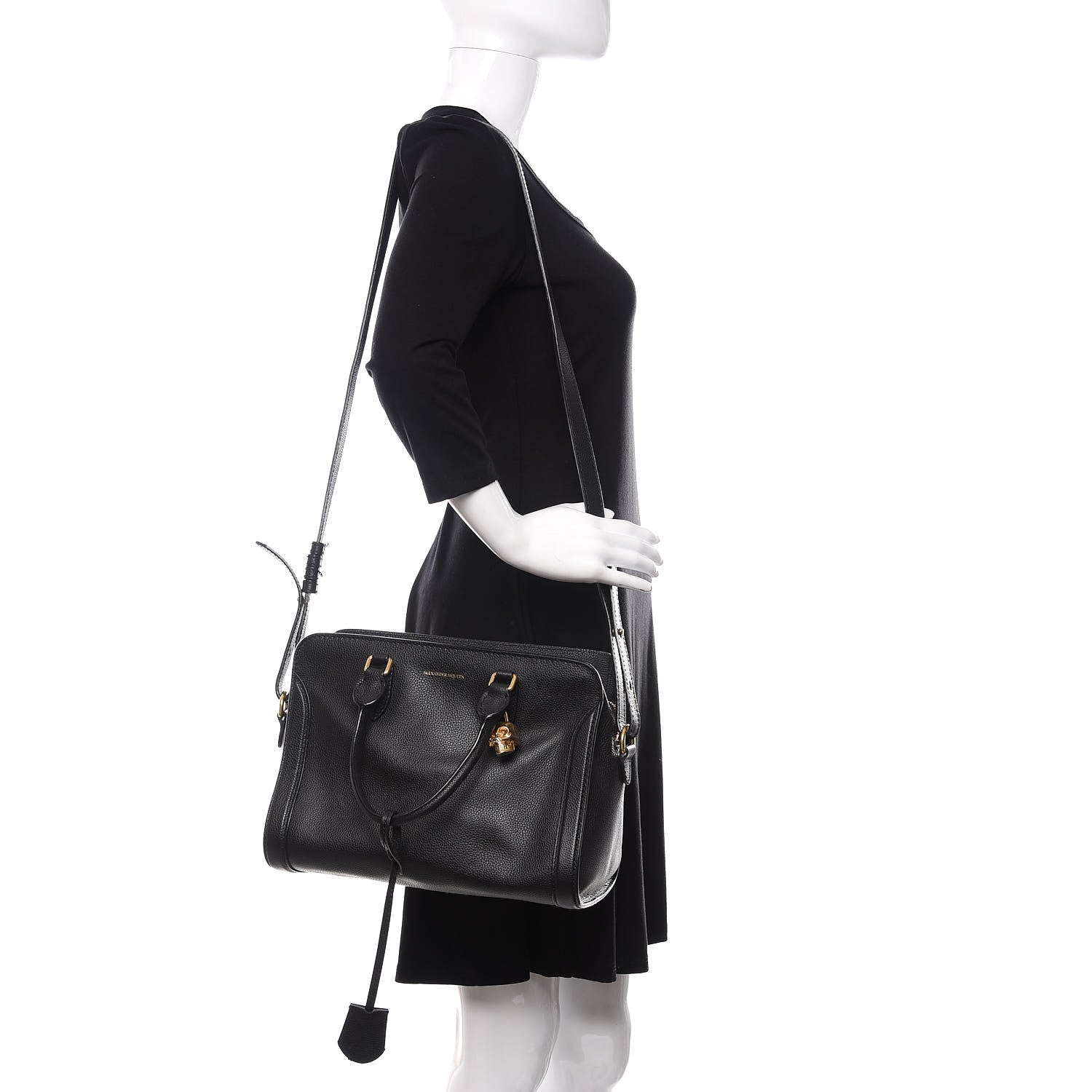 Alexander McQueen Pebbled Calfskin Small Skull Padlock Zip Around Tote Black 2 of 16