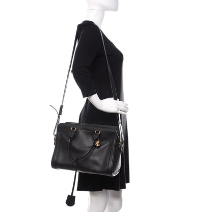 Alexander McQueen Pebbled Calfskin Small Skull Padlock Zip Around Tote Black 2 of 16