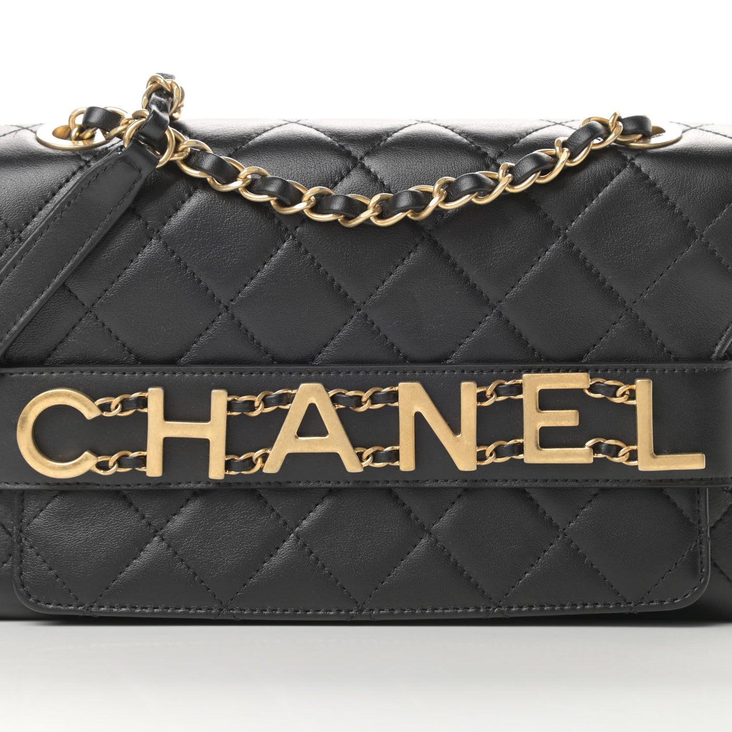Calfskin Quilted Enchained Flap Black