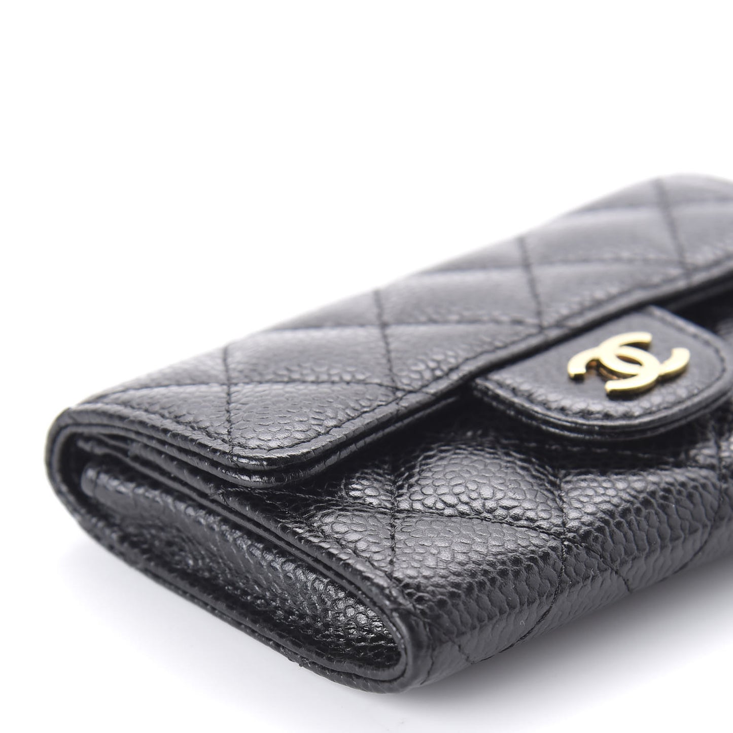 Caviar Quilted Flap Card Holder Black
