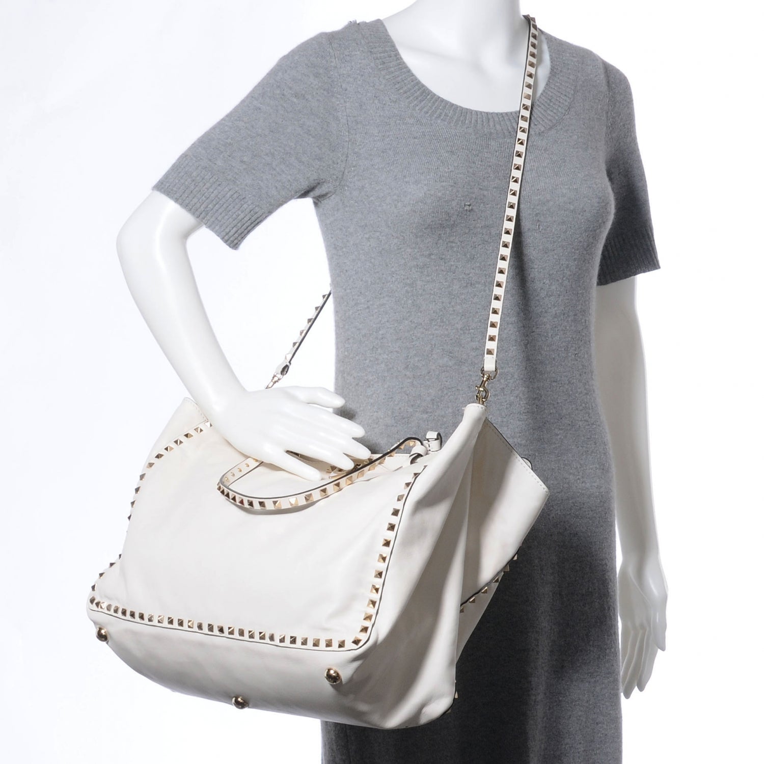 Valentino Garavani Leather Rockstud Tote White 2 of 8