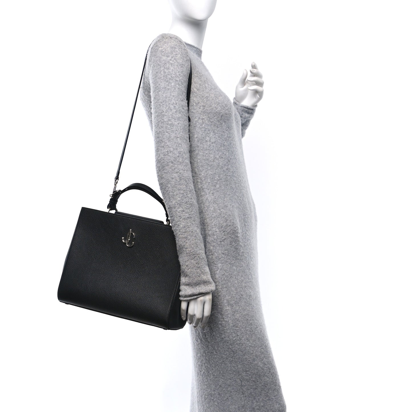 Grainy Calfskin Large Varenne Logo Top Handle Satchel Black