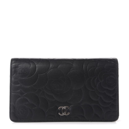 Chanel Lambskin Camellia Embossed Yen Wallet Black 1 of 12
