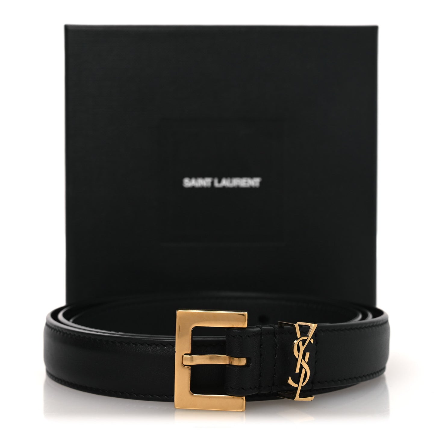 Smooth Calfskin Monogram Cassandre Extra Thin Square Buckle 80 32 Belt Black