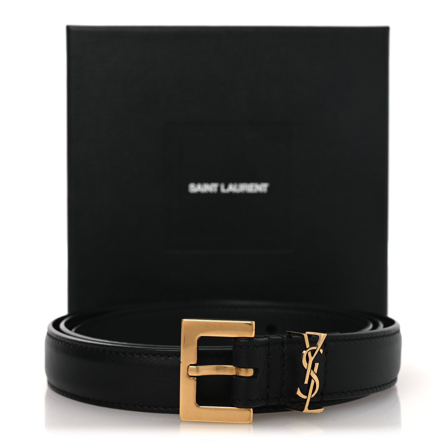 Saint Laurent Smooth Calfskin Monogram Cassandre Extra Thin Square Buckle 80 32 Belt Black 7 of 7